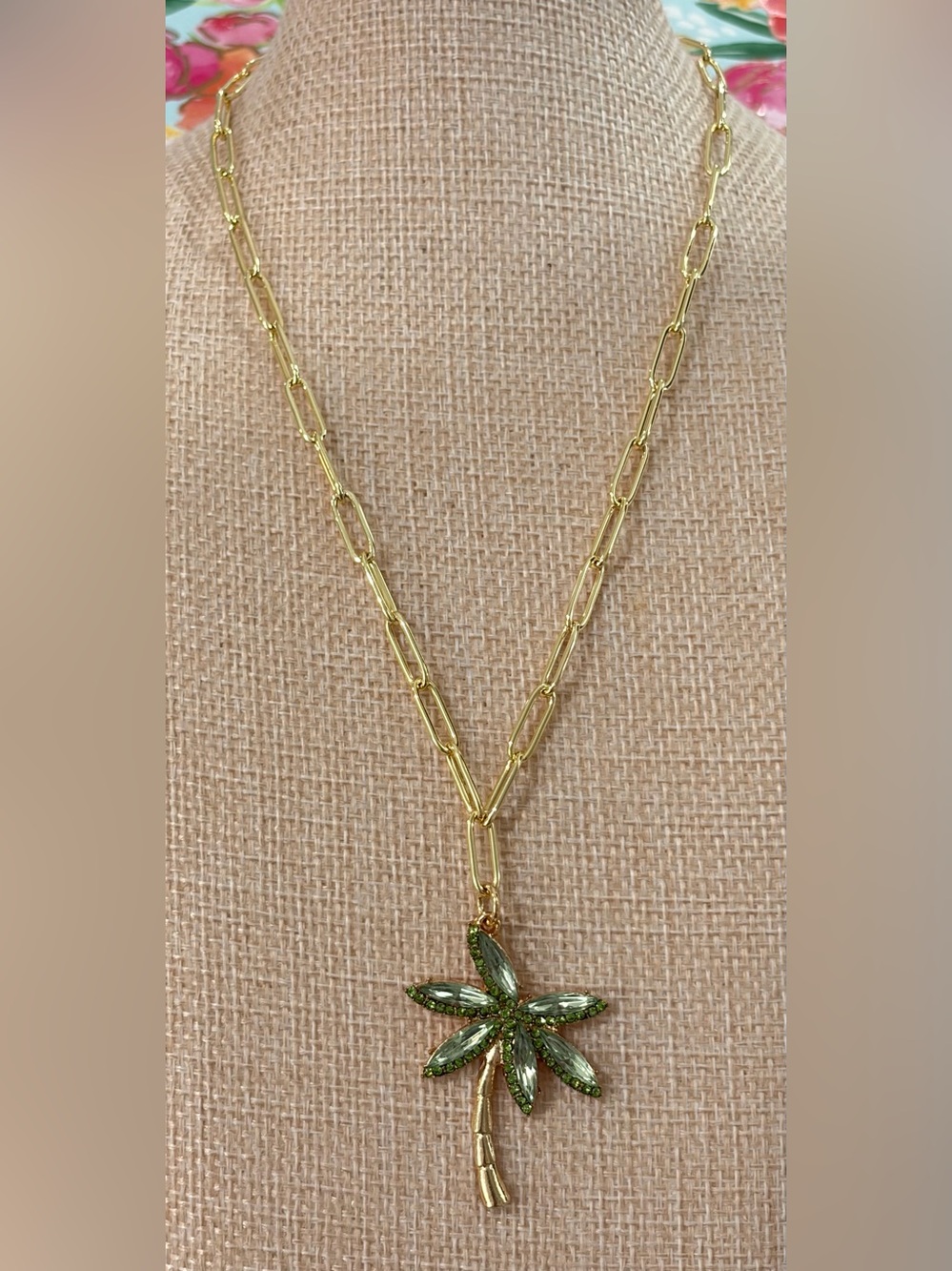 NEW Handmade Gold Plated Paperclip Chain Necklace embellished Palm Tree Pendant